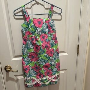 Lilly Pulitzer Pink Teal Lime Floral dress girls 14